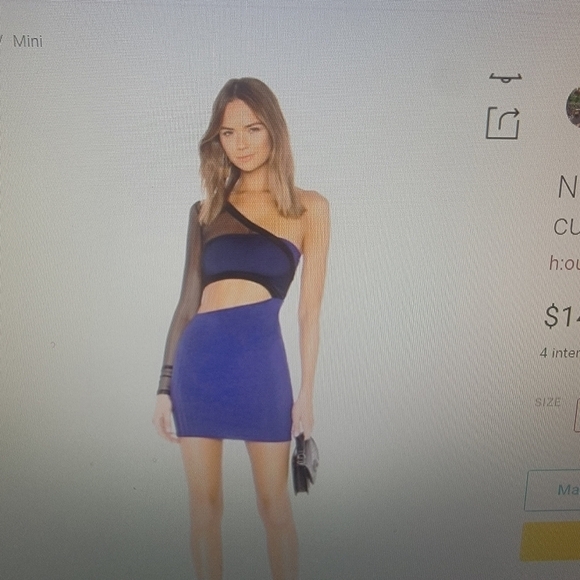 H:ours Revilve Sz S Mini DressMesh Cutout One Shoulder Avalon Blue Black - Picture 1 of 9